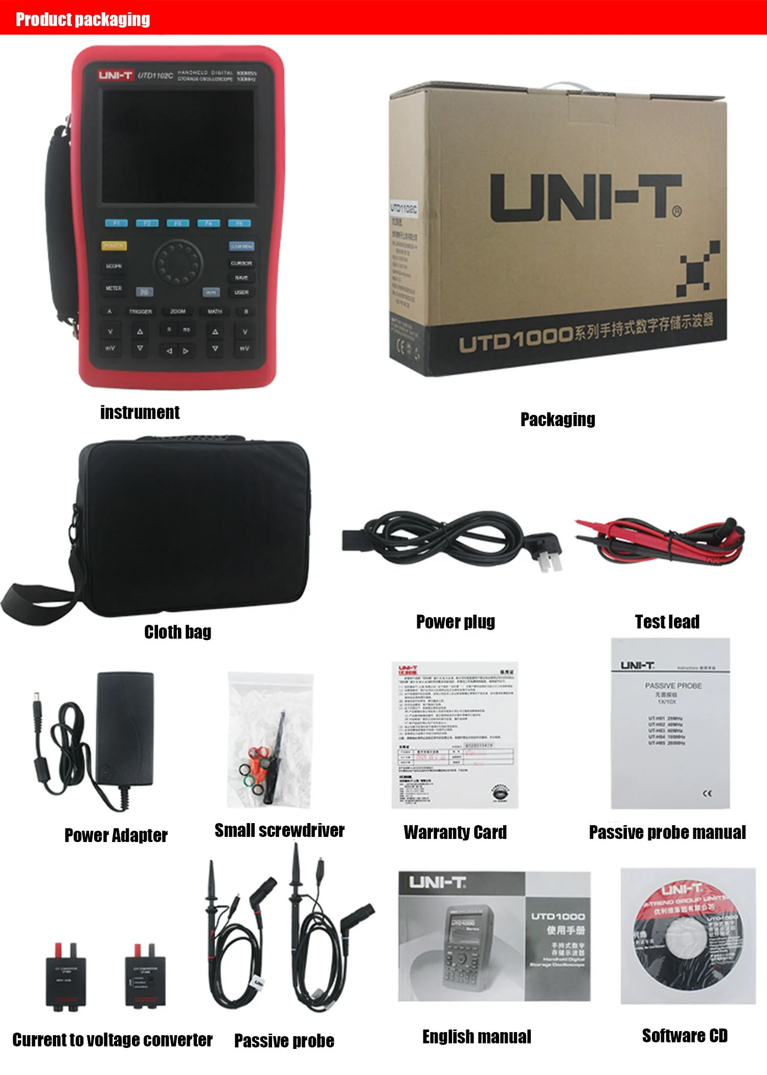 Dual Channel Handheld Oscilloscope 100MHz Handheld Oscilloscope with Multimeter UTD1102C