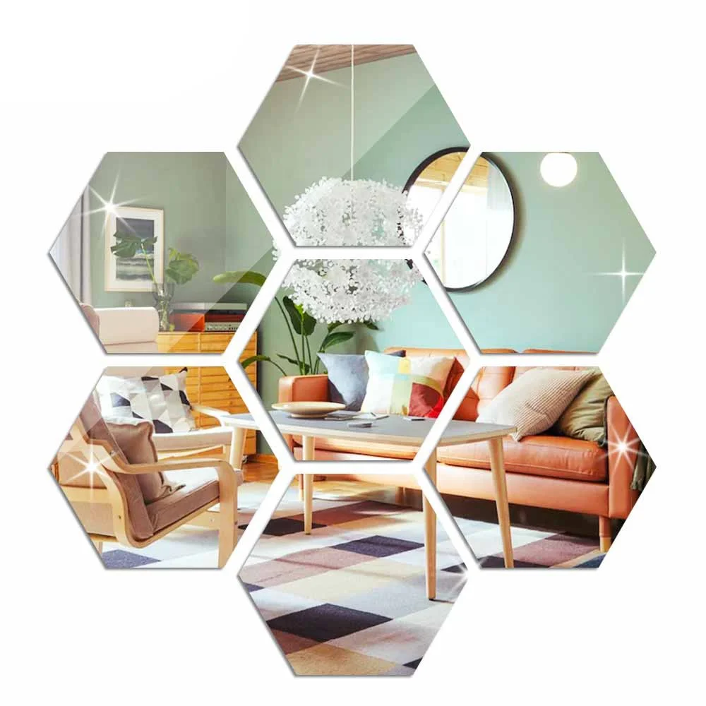 12PCS Hexagon Mirror Wall Sticker, 3D Decorative Mirrors Peel and Stick  Self-Adhesive Wall Sticker Decals for Bedroom Living Room  Decoration,46*40*23mm 