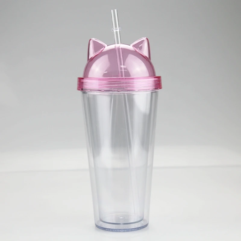 Акриловые стаканы с кошачьими ушками, двухслойная пластиковая чашка для питья с мышкой, тонкая бутылка для воды, Дорожные Кружки, Акриловый стакан