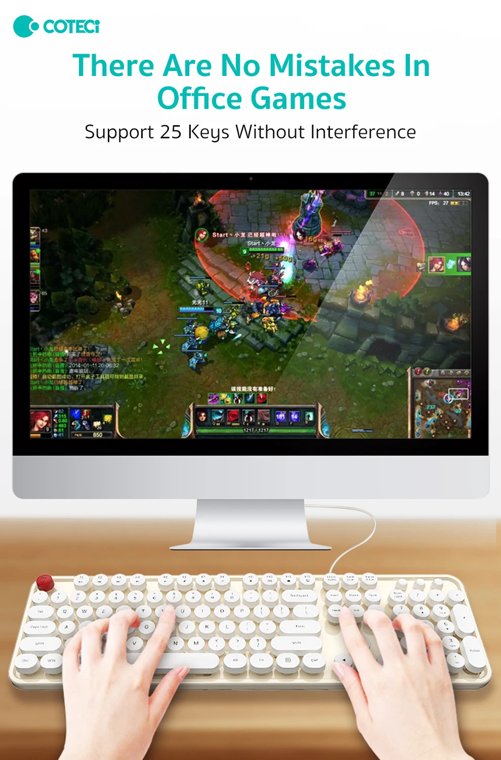 Coteci 84018 104 Keys Wired Keyboard 6 Coteci Keyboard Mouse Combination Retro Cordless Office USB Dot Wired 104 Keys Desktop Standard Dome USB 2.0 3 Keys US Layout