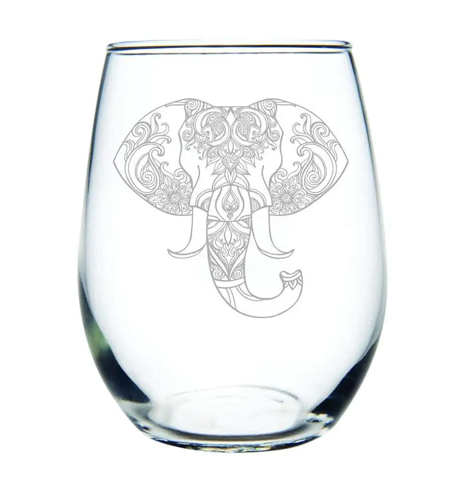 Etched Engraved Perfect Fun Handmade Gifts for Everyone Set of 2 Elephant Stemless Wine Glasses Stemless Wine Glass