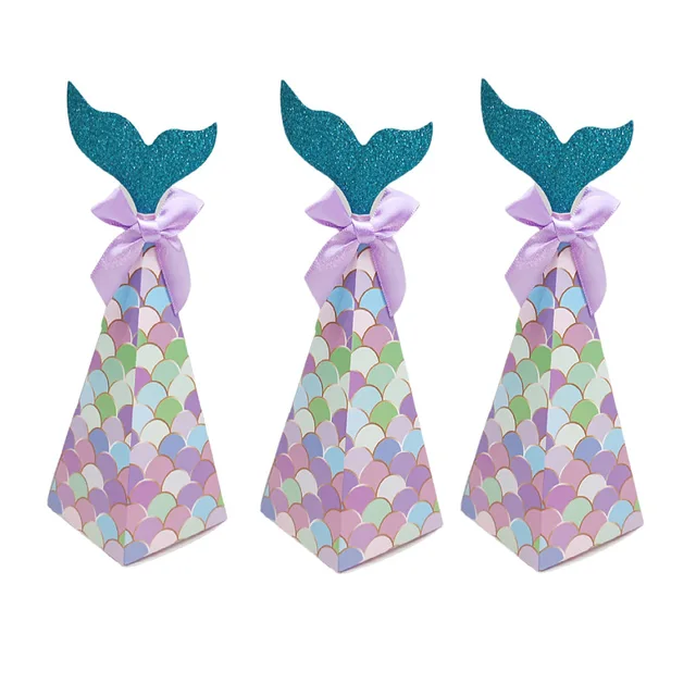 European-style Wedding Cute Small Gift Box for Kids Mermaid Shape Candy Packaging Box Triangle Party Wedding Candy Box with Bow