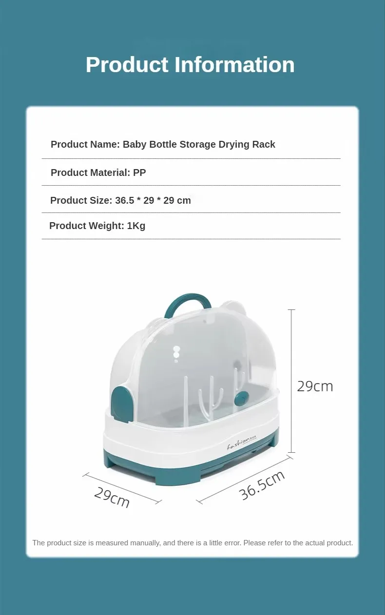 Hot Sale Plastic Baby Bottle Drying Rack Rectangle Shape with Cover and Handle-for Milk Feeding Bottle Storage details
