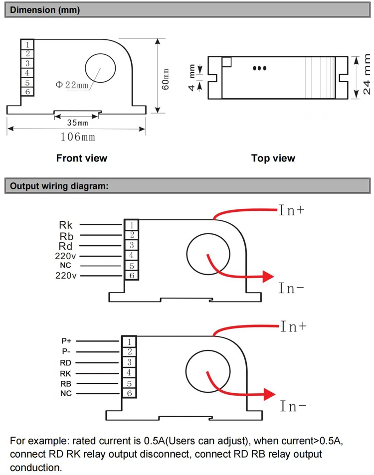 AC Current Sensing Switch QNCS02 Input 10mA 30A 50A 200A Relay Output Normally Open Normally Closed DC Current Transducer Switch