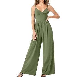 Spring Square Collar Knitted Skinny Solid Breathable Full Length Jumpsuits for Women Sleeveless Bodysuits Rompers Casual