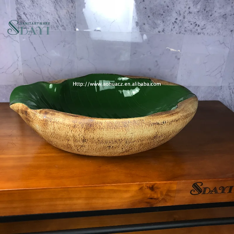 SDAYI Sanitary Ware Handmade Irregular Ceramic Wash Basin Leaf Like Countertop Wash Basin Lavabo Sink Washbasin Toilet Basin