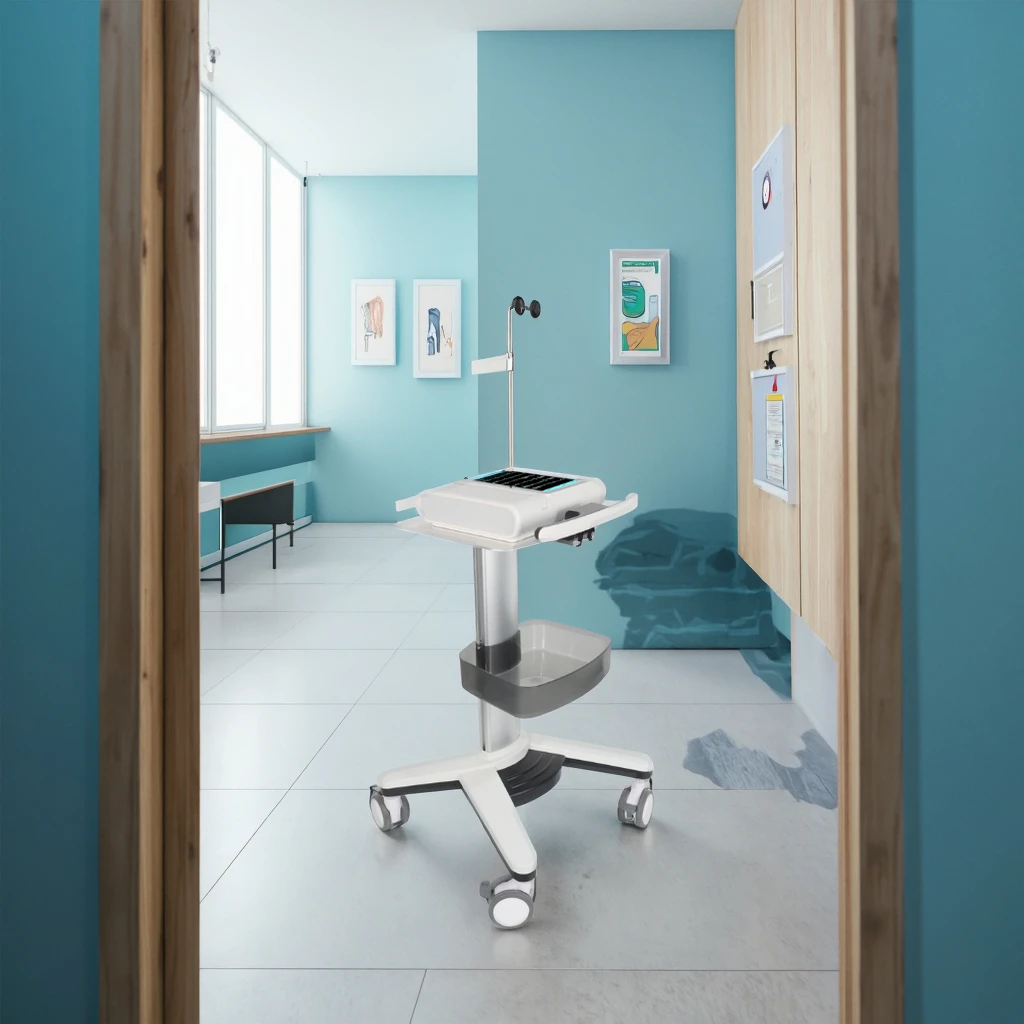 Pneumatic Height Adjustable Modern Hospital Medical Cart for ECG Machines Hotel Living Room Use 800-1050mm Aluminum Alloy 2