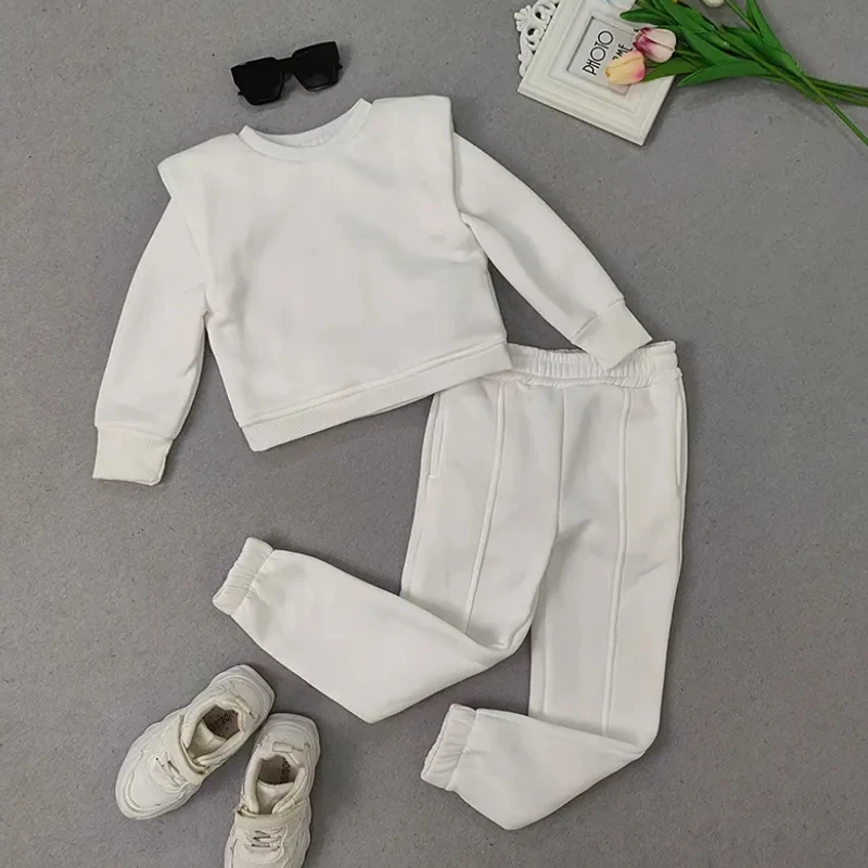 Хлопковое пальто с длинным рукавом для девочек повседневная спортивная толстовка капюшоном комплект