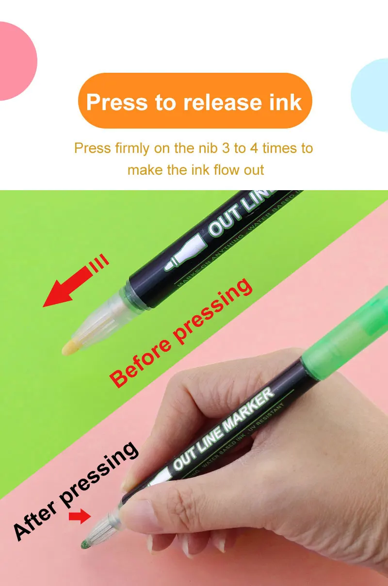 Good Quality Permanent Ink Marker Pens 24 Colors Outline Double Line