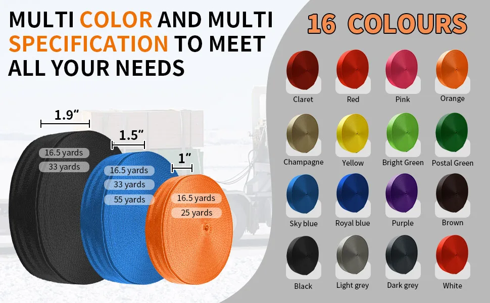 Nylon Webbing Straps In 10 Colors - 3/4", 1", Or 1.5" Width, 10 Or 55 Yards