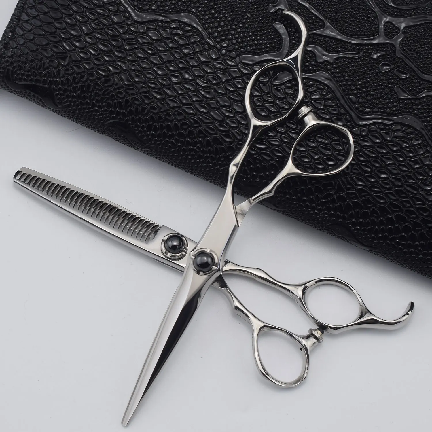 2021 New Arrival Professional Crack Blue Thinning Scissors 6 Inch Double Tail Thinning Hairdressing Scissors