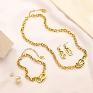 Designer Brand Gold-plated Stainless Steel Women's Gothic Earring and Necklace Set, Vintage Geometric Earring Wholesale.
