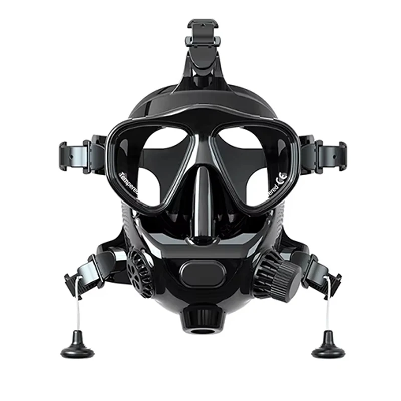 Full Face Diving Mask with Oxygen Tank for Adults - Black Silicone