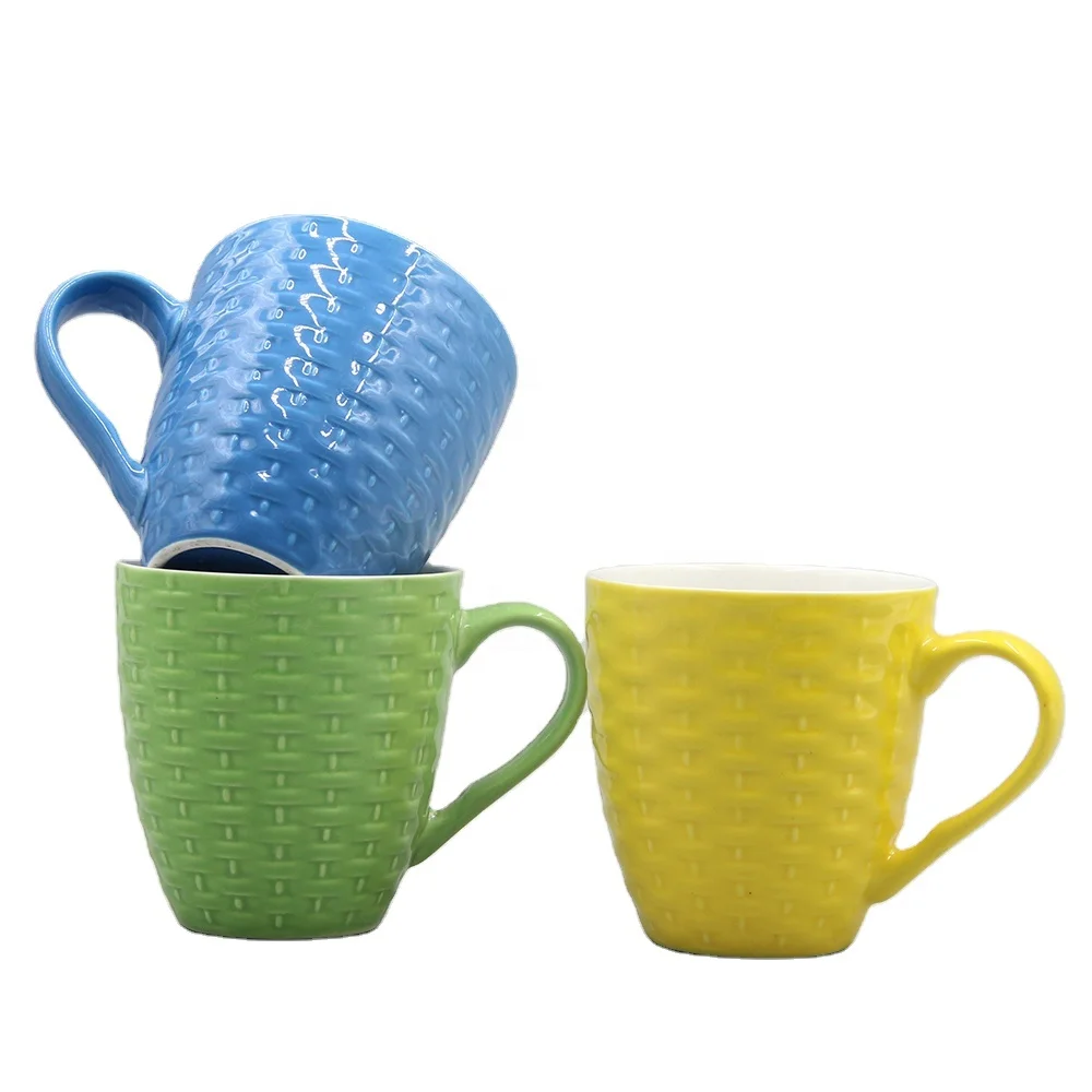 Fully Glazed New Bone China 12oz Embossed Cheap Ceramic Coffee Mug