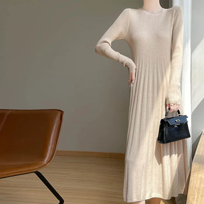 Fashionable Women Crew Neck Long Sleeve High Waist Loose Hip Cable Knit  Women Sweater Dress| Alibaba.com