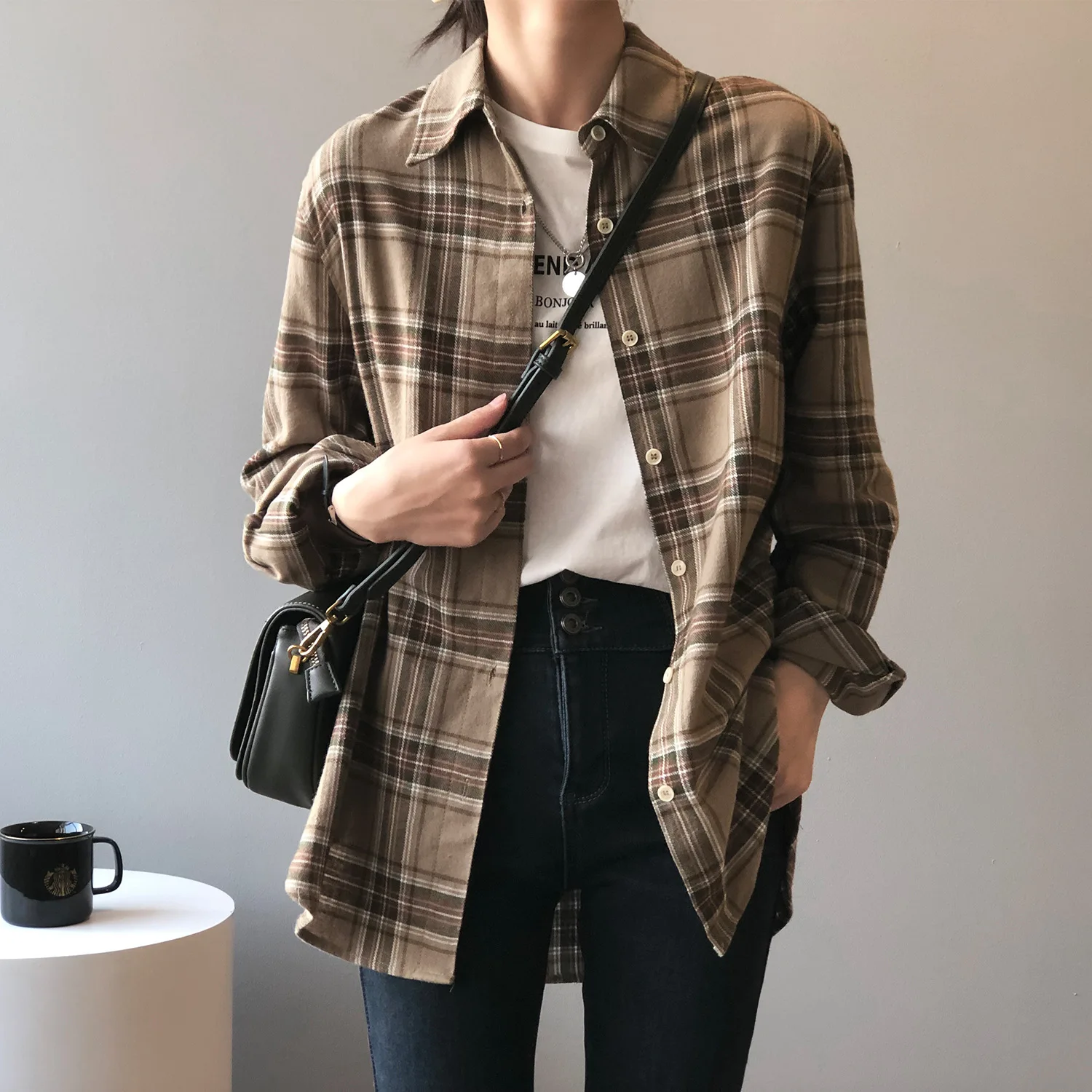 Wholesale Plaid Shirts Women Top And Blouses Long Sleeve Oversized