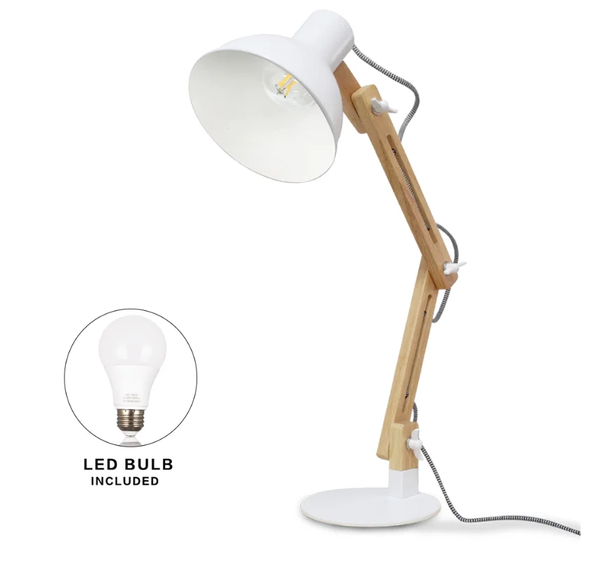 Depuley Office E27 Warm White Adjustable Solid Wood Swing Arm Table Study LED Desk Lamp