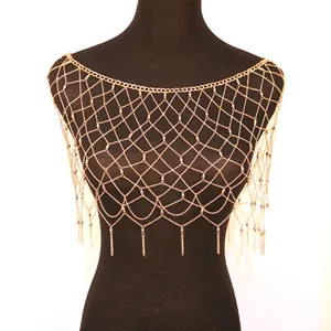 Dual-Purpose Gold Plated Fashion Dress Chain Handmade Tassel Shoulder Jewelry for Wedding Party & Gift