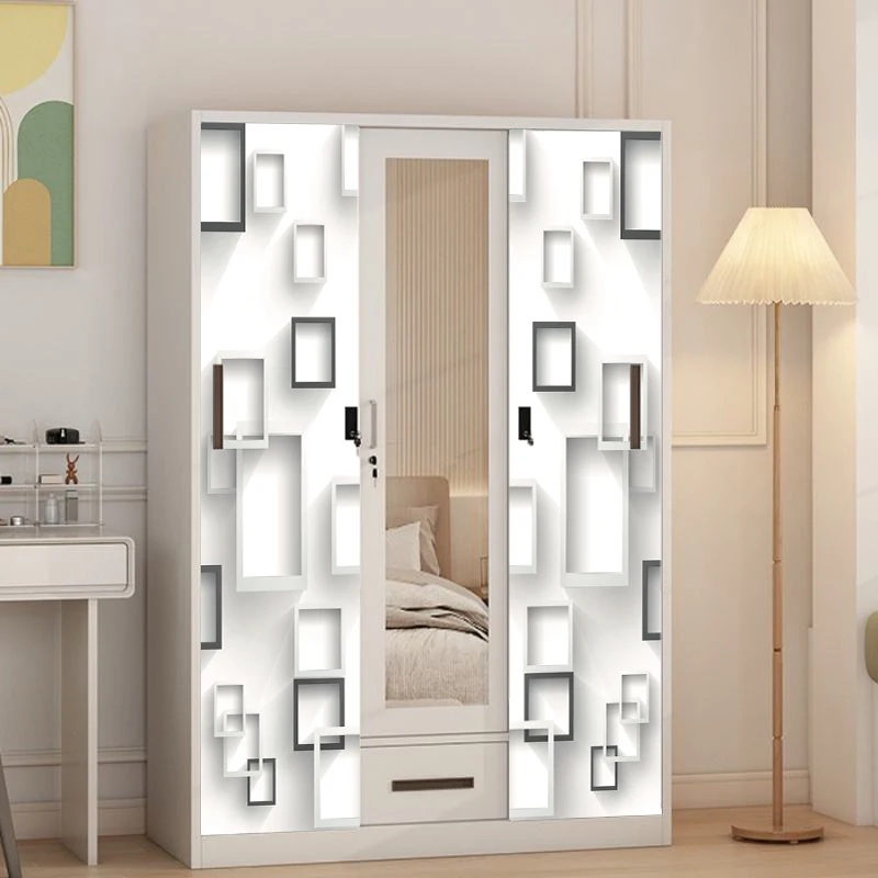 Metal Sliding Door Almirah with Mirror Drawer for Clothes and Accessories