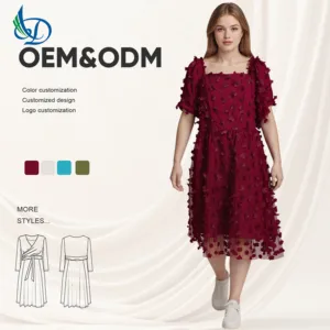 Women's High-Waisted V-Neck Skirt Dress Empire Waistline Solid Lace Decoration Casual Breathable Knee-Length Summer