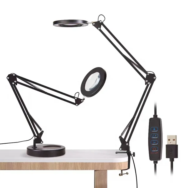 Foshan 12W 2-in-1 Base and Clamp Led Nails Desk Lamp Metal Swing Arm Office Magnifying Desk Lamp