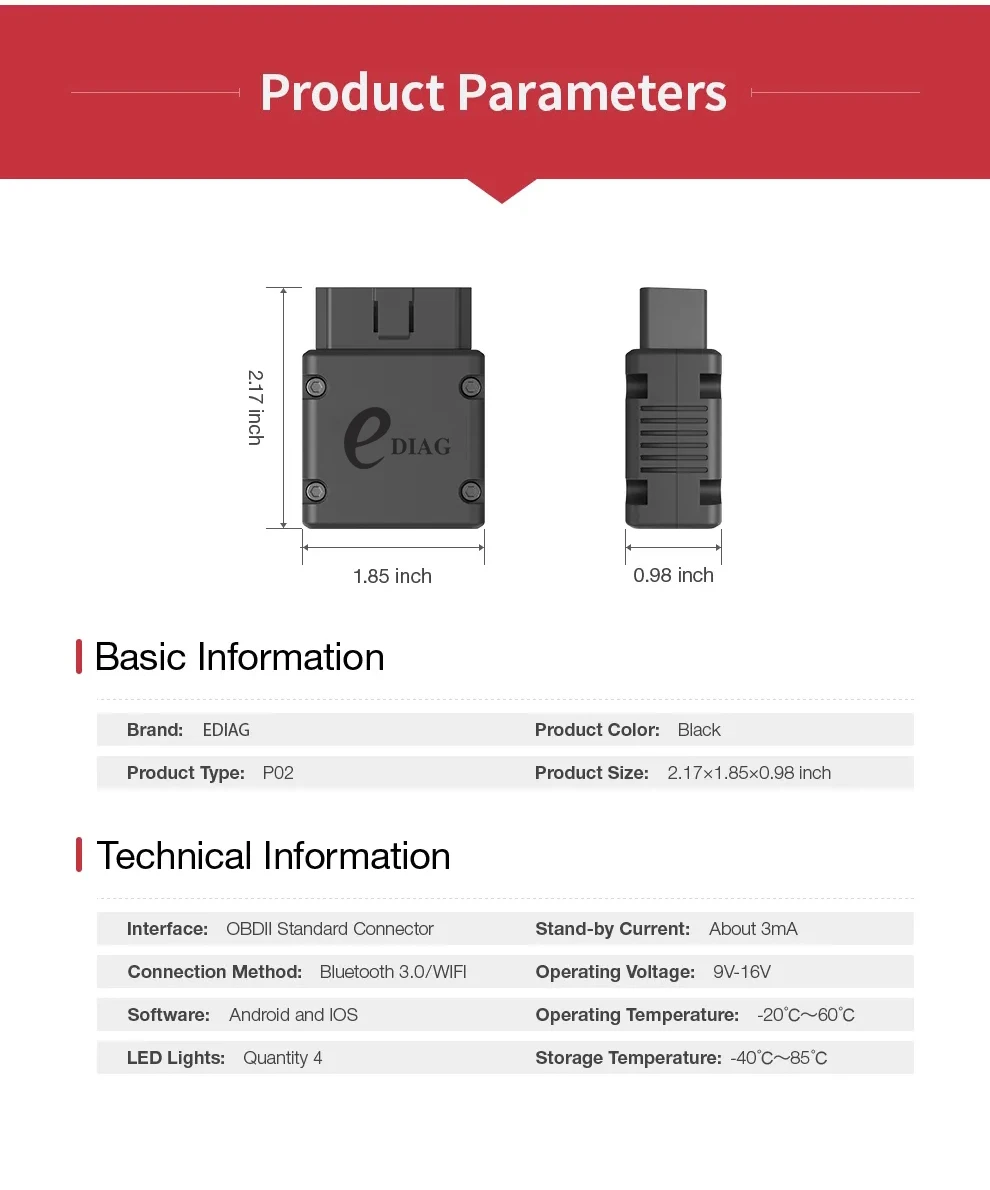 Ediag P02 Wifi Elm327 Obd2 Code Reader With Pic 18f25k80 Chip For ...