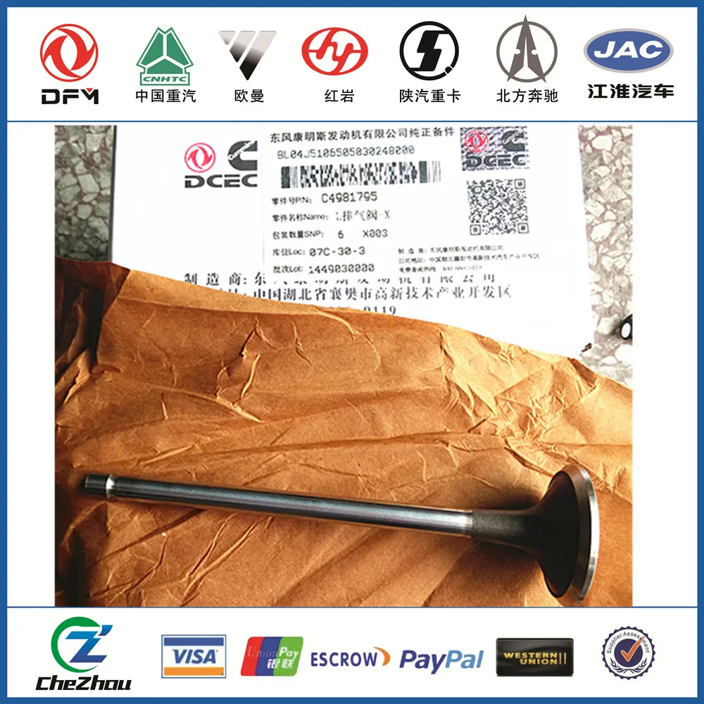 High quality Dongfeng truck engine parts 6L Exhaust Valve C4981795 