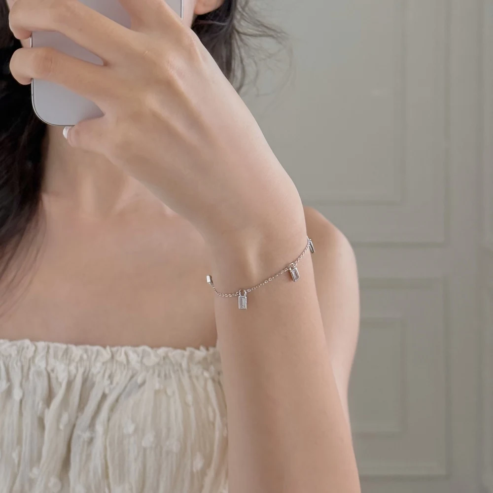 KAKODIY Unique Design Women's Jewelry 925 Sterling Silver Chain Multi Rectangular 5A Zirconia Zircon Pendant Chain Bracelet detail 5