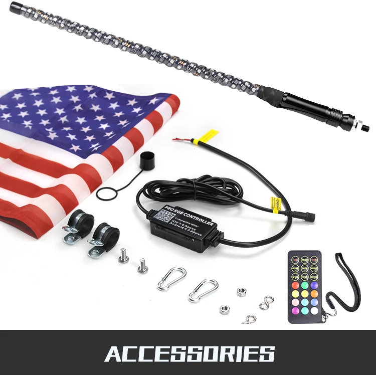 4ft Green LED Whip Light Antenna Flag Pole For UTV ATV Polaris RZR Can-Am – 5050 LEDs, 12V