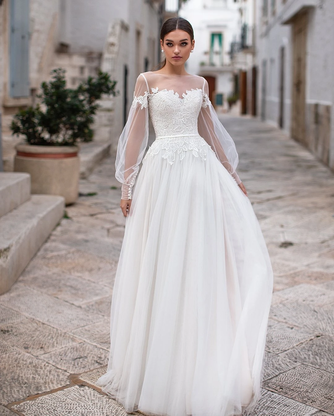 Wedding Gown With Sheer Sleeves