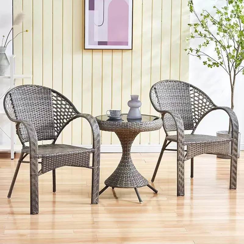 Plastic Rattan Woven Stackable Dining Room Chair Indoor and Outdoor Garden  Metal Dinner French Bistro Dining Room Chair