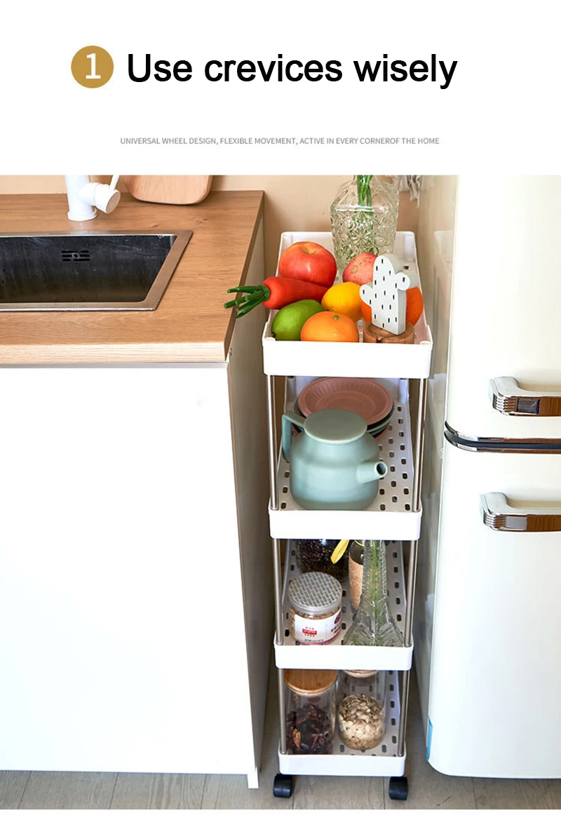 PP Plastic Multilayer Save Space Crack Shelf Bathroom Gap Holder Removable Rack Kitchen Narrow Storage Racks Kitchen Organizer