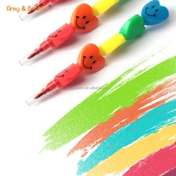 Cute Heart Shaped Stackable Painting Crayon 5 Colors Non Toxic Crayons Paint Crayons Stackable Toys for Kids