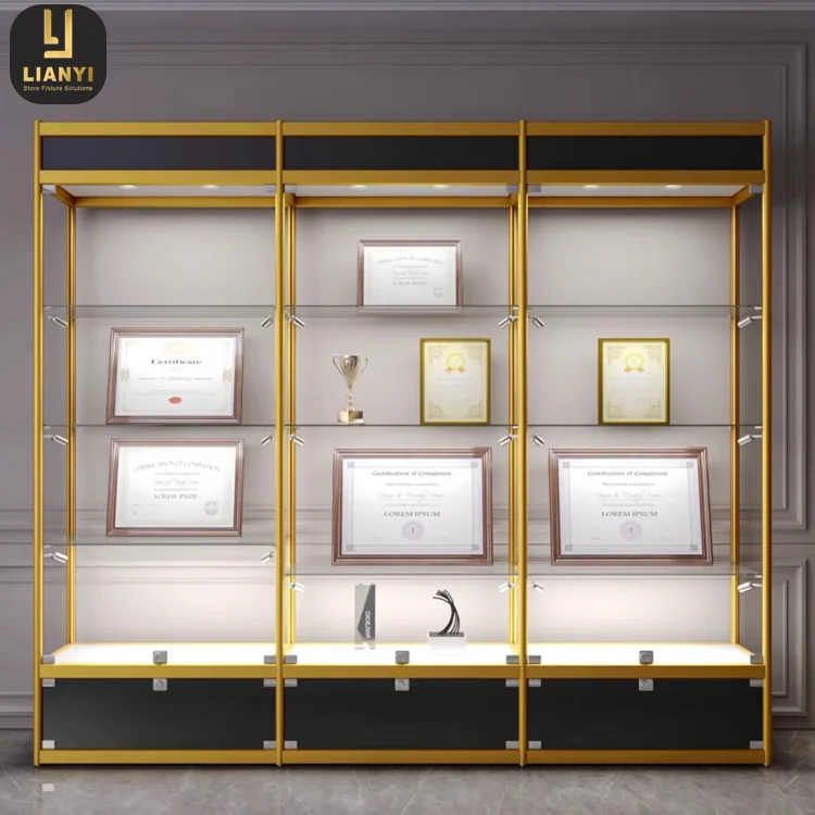 Factory Bulk Custom Trophy Showcase Wholesale Aluminium Frame Cabinet and Glass Showcase Display