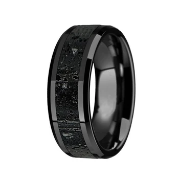 ring men Band domed new Men's Black meteorite inlay design Tungsten carbide customized Ring