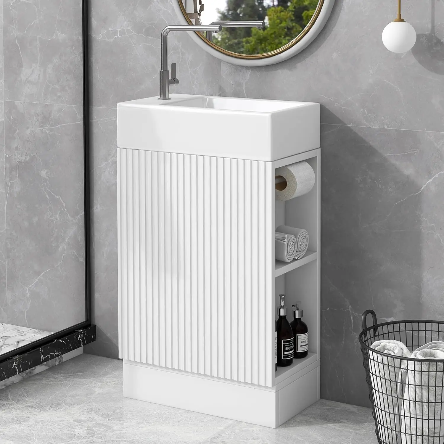Customizable High-end Floor Standing Small Bathroom Cabinet Dressing Table Combination with Ceramic Sink and Storage Cabinet