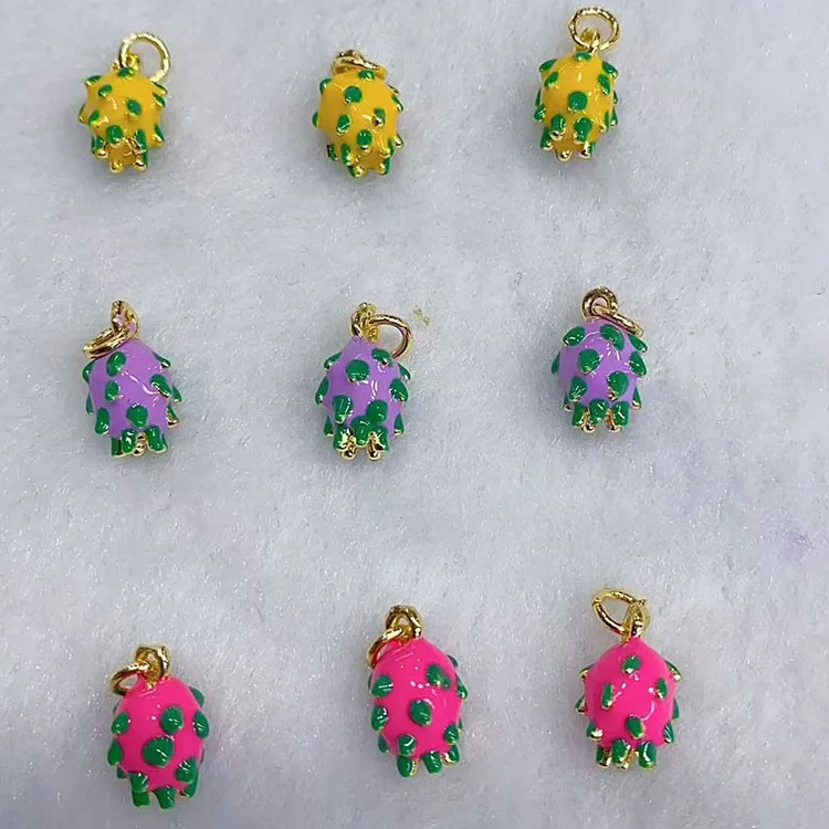 JS1735 Dainty Mini Rainbow Enamel Colorful Multi Colored Small Iny 3D Enamel Lemon Mango Durian Dragon Fruit Strawberry Charms