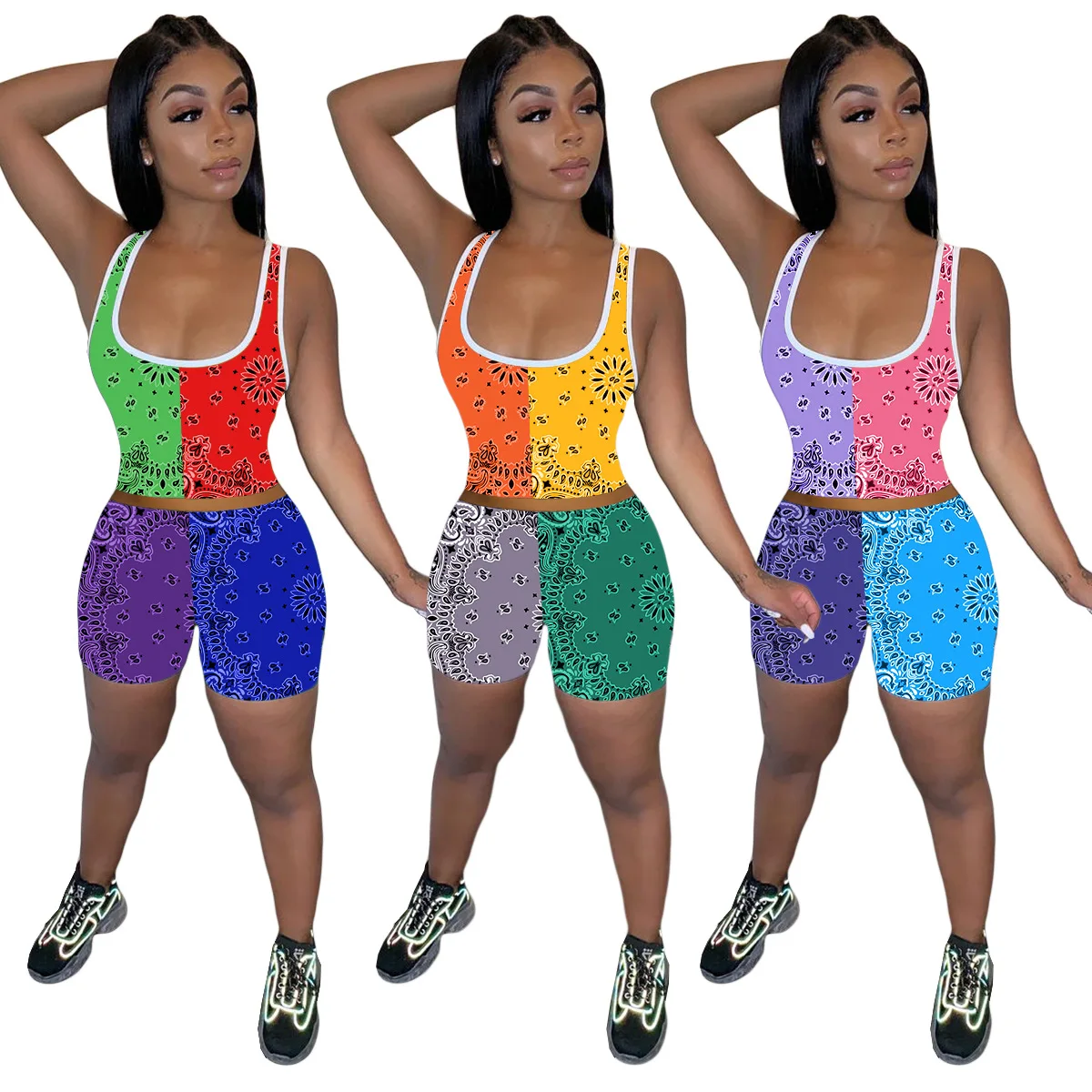Camiseta Sin Mangas Con Estampado De Contraste Para Mujer,Pantalones Cortos  Deportivos,Traje De Verano,5334 - Buy Las Mujeres Sexy De Moda Americana,De  Dos Piezas Pantalones Conjunto Product on Alibaba.com