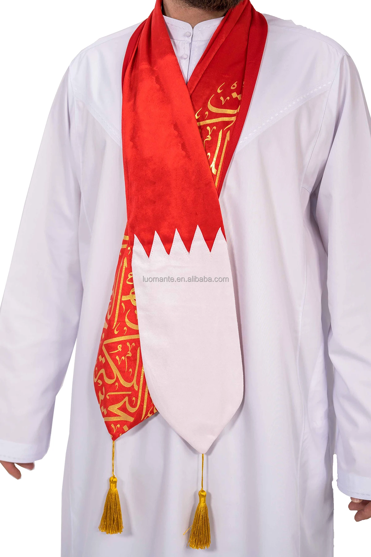 Factory Custom 2024 Velvet Embroidery Bahrain National Day Scarf for Men