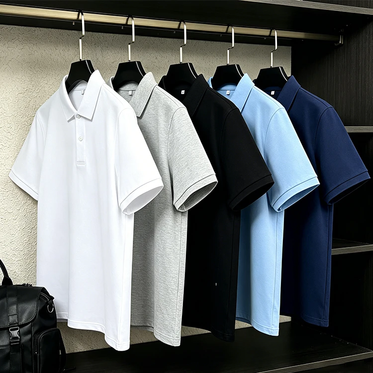 Men's 100% pure cotton combed cotton pique knit breathable casual short-sleeved shirt