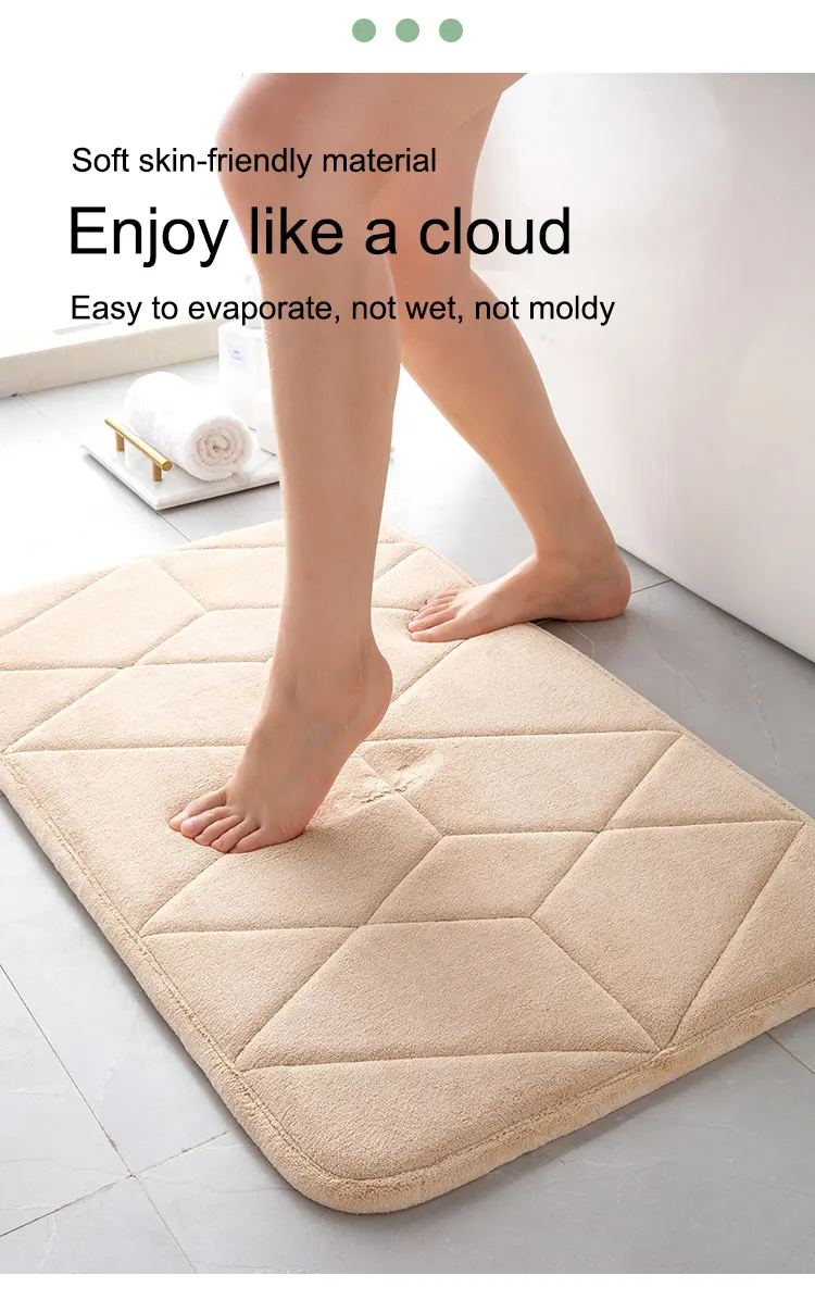 Custom Memory Cotton Bathroom Non Slip Mat Slow Rebound Solid Color Geometric Indoor Floor Mat details