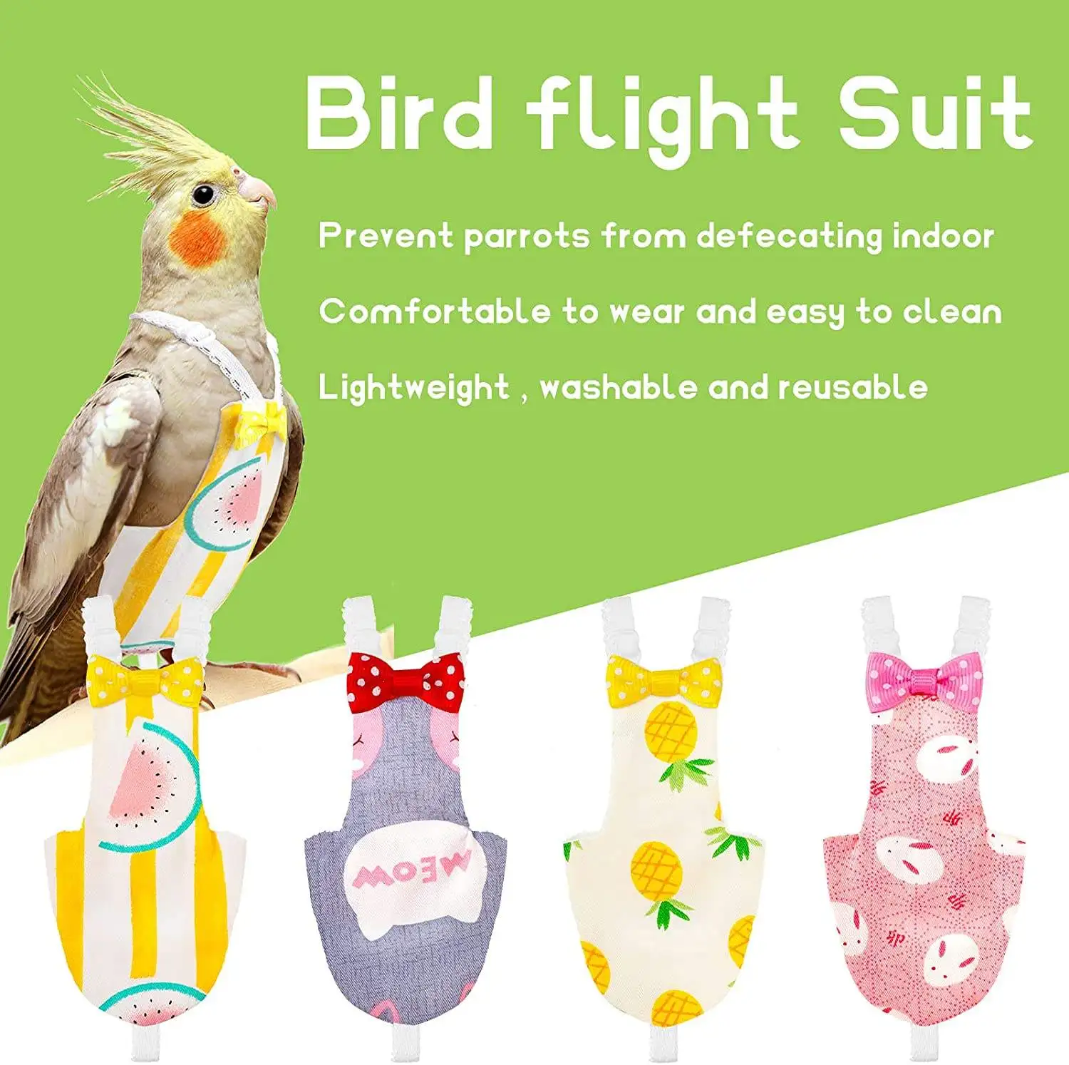Washable Reusable Bird Diaper Parrot Fly Suit Bird Parrot Diaper