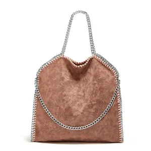 PU Leather Purse Tote Bags for Women Top-Handle Shoulder Handbag Sliver Chain Strap Bags Ladies Laptop Handbag