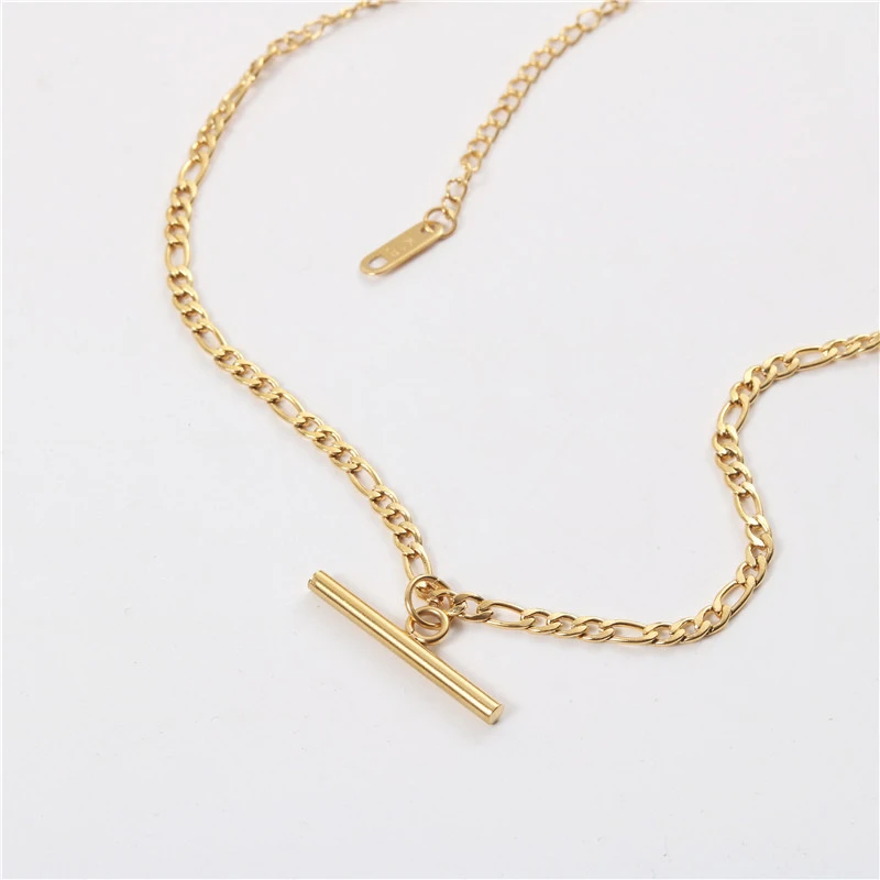Pvd 18k Gold Plated T Bar Figaro Chain 