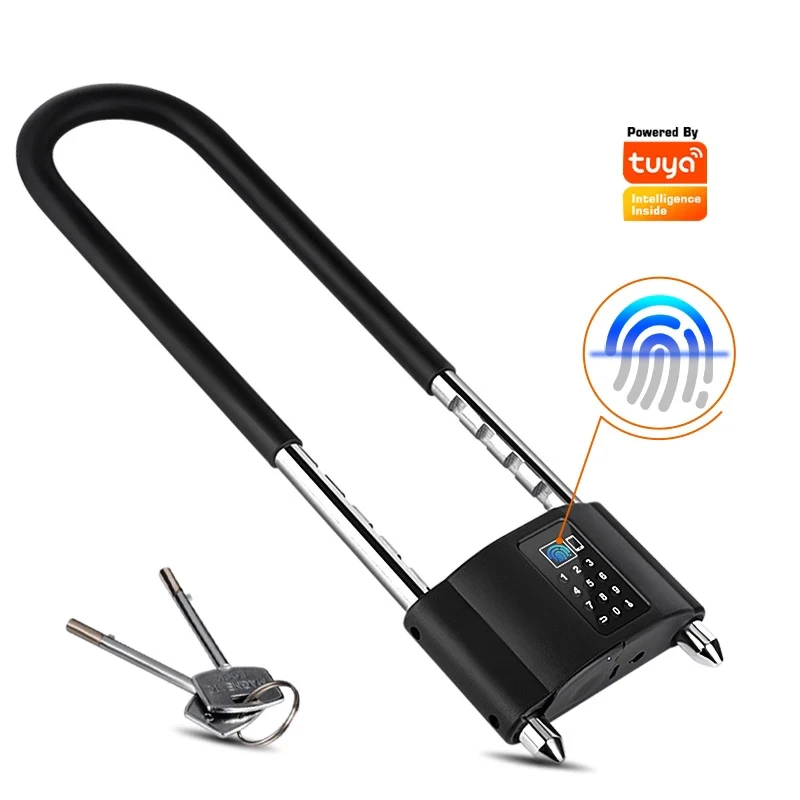 Electronic Smart U Shape Fingerprint Lock with Tuya APP Motorcycles Office Home Anti Theft Fingerprint Lock