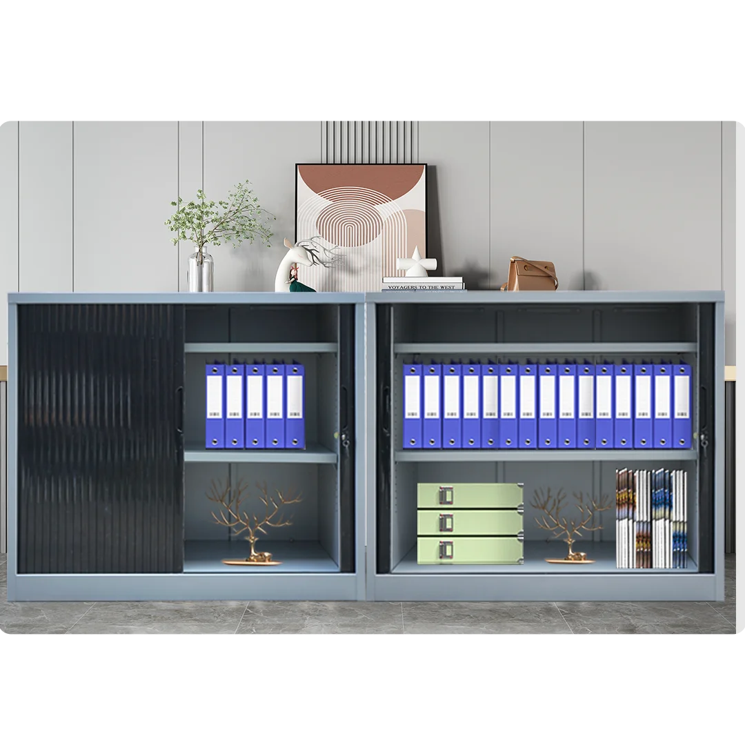 Modern Double Sliding Door Rolling Shutter Storage Steel Cabinet Tambour Door Top Filing Cupboard for Home School Hotel