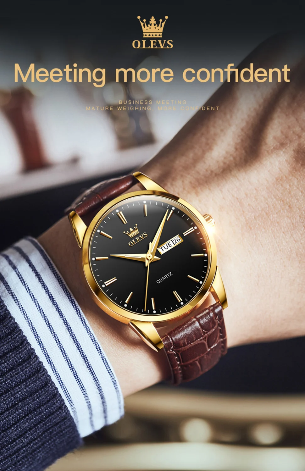 OLEVS 6898 Leather Quartz Watch Mens Watches Fashion Watch Men for Male Auto Date Rose Gold Shell Relogio Masculino