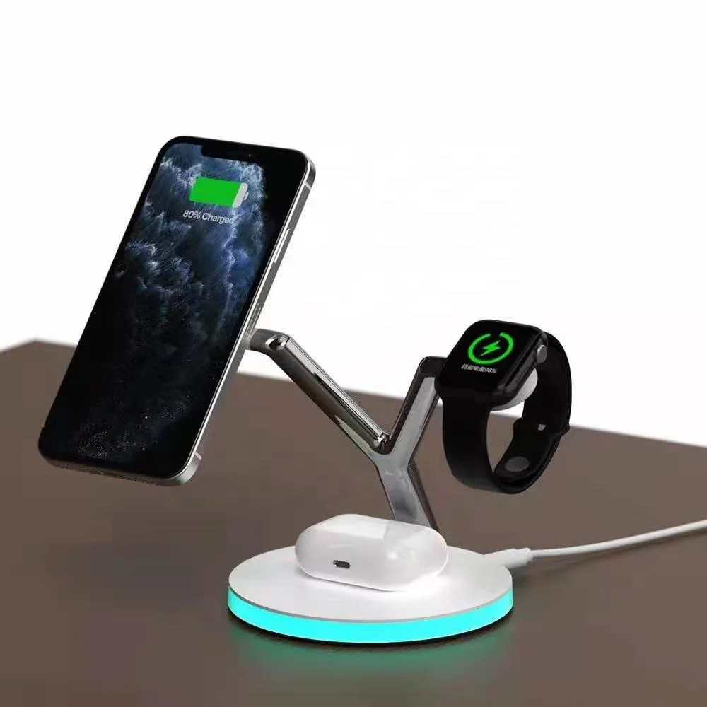 2021 новейшее 15 Вт 3 в 1 магнитное Беспроводное зарядное устройство со светодиодной