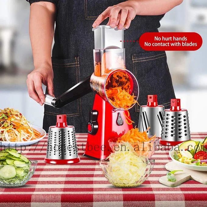 Manual Rotary Cheese Grater - Round Mandoline Slicer with Strong Suction  Base, Vegetable Slicer Nuts Grinder Cheese Shredder (Rotary Grater -Green)