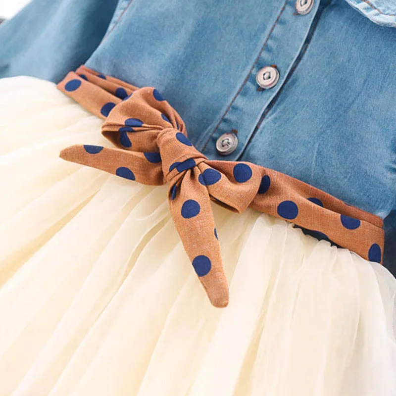 Высококачественная летняя модная детская джинсовая юбка с длинным рукавом платье для девочек весенние детские платья